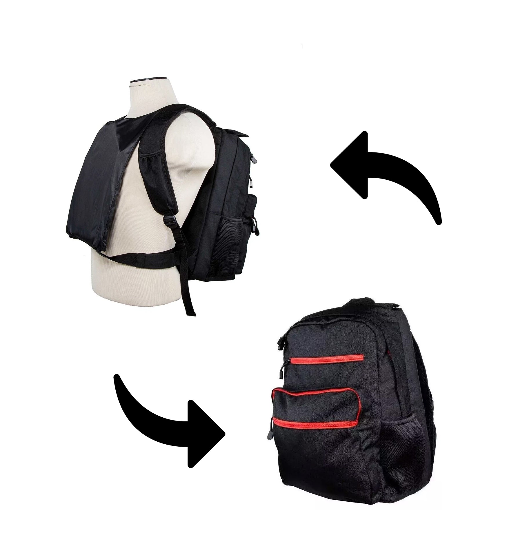 Covert Backpack Body Armor System w/ Front + Rear NIJ IV Rigid Inserts - Stops 300WIN MAG + .30-06AP - Black