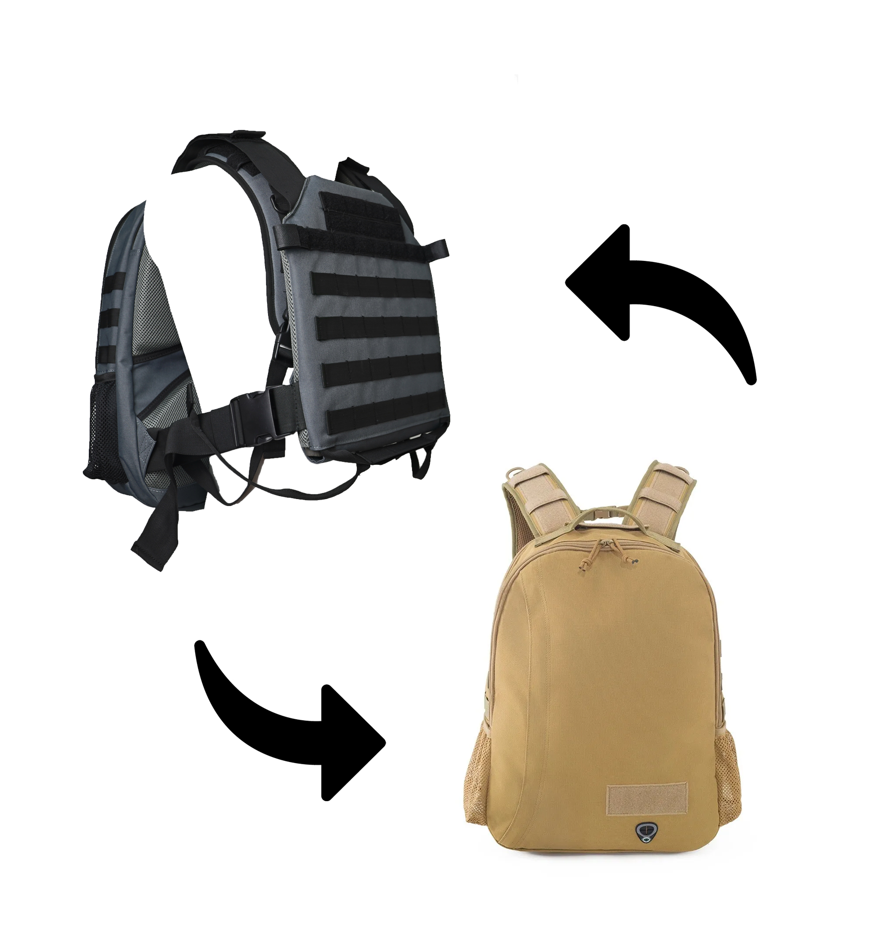 Covert Backpack Body Armor System w/MOLLE Attachments + Front + Rear NIJ IV Rigid Inserts - Stops 300WIN MAG + .30-06AP - Tan
