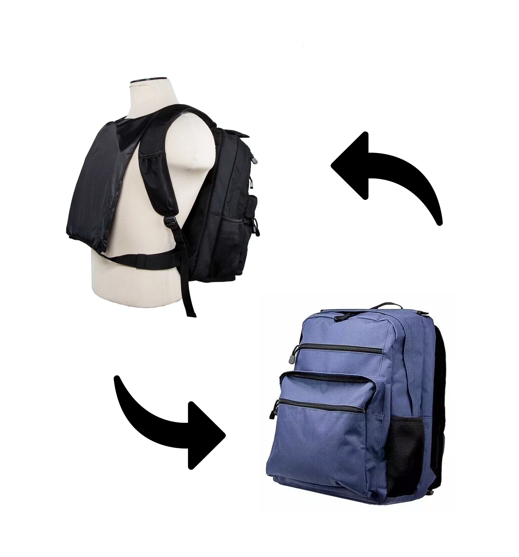 Covert Backpack Body Armor System w/ Front + Rear NIJ IV Rigid Inserts - Stops 300WIN MAG + .30-06AP - Blue