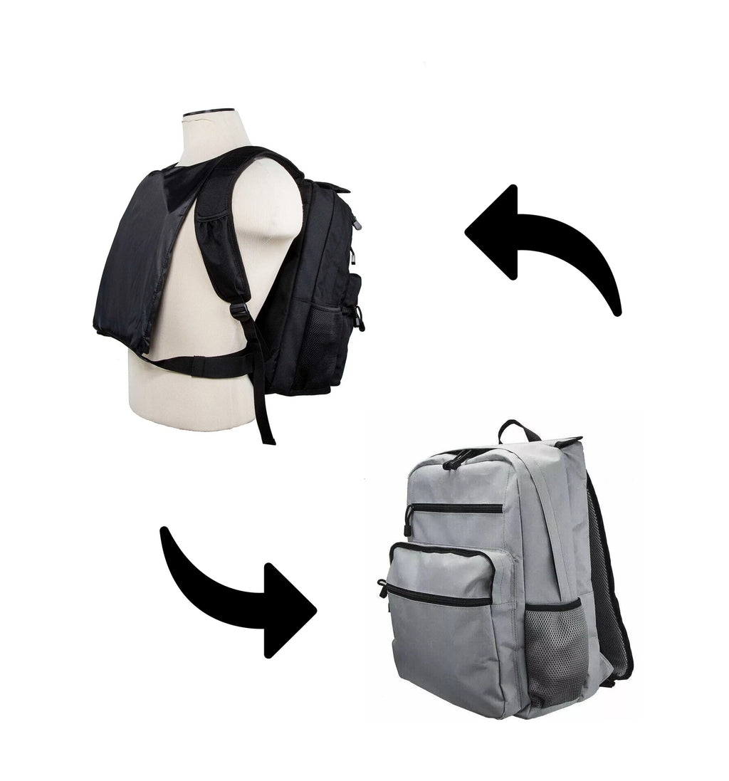 Covert Backpack Body Armor System w/ Front + Rear NIJ III UHMWPE Rigid Inserts - Stops AK-47 + AR-15 - Gray