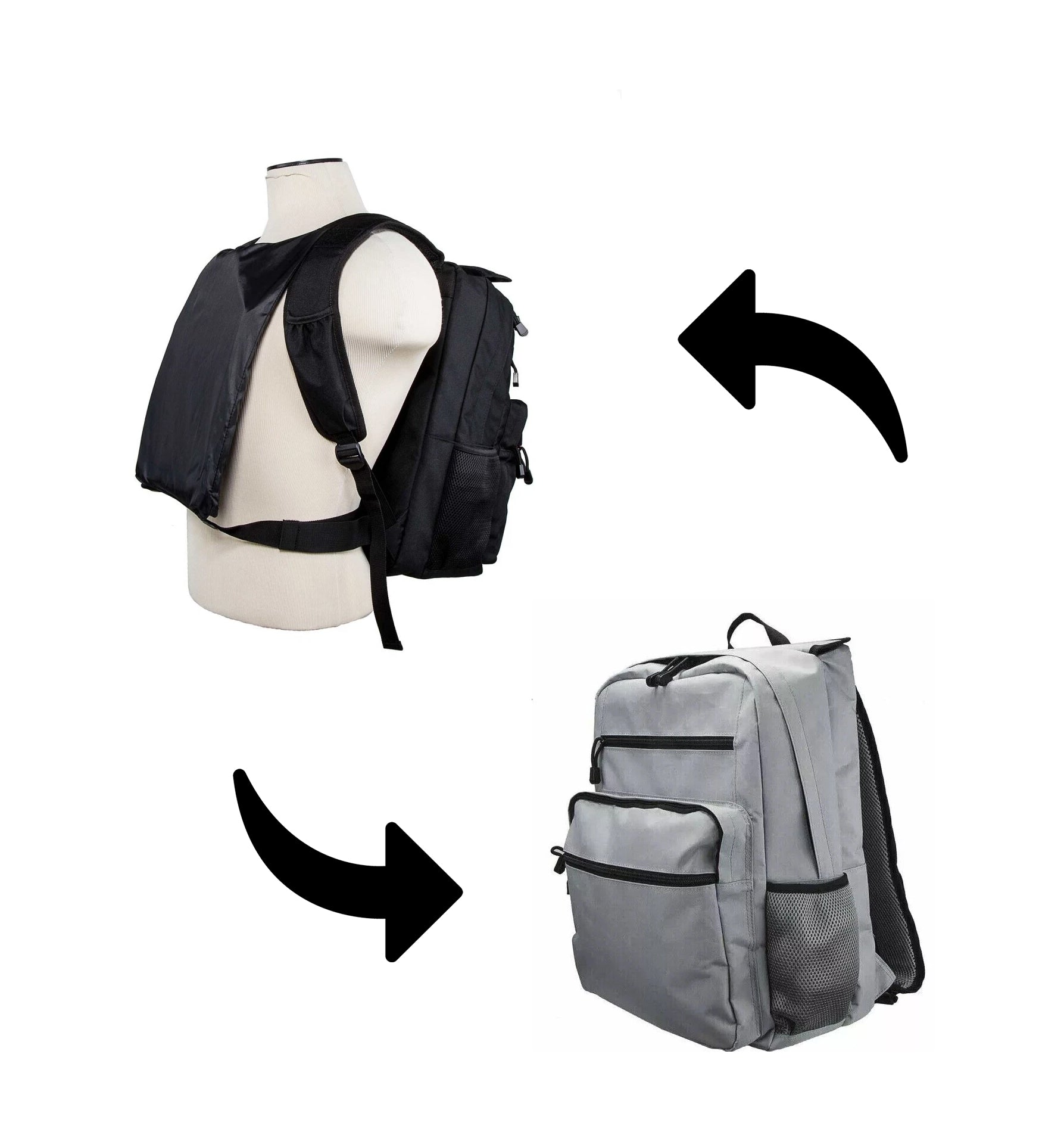 Covert Backpack Body Armor System w/ Front + Rear NIJ IV Rigid Inserts - Stops 300WIN MAG + .30-06AP - Gray