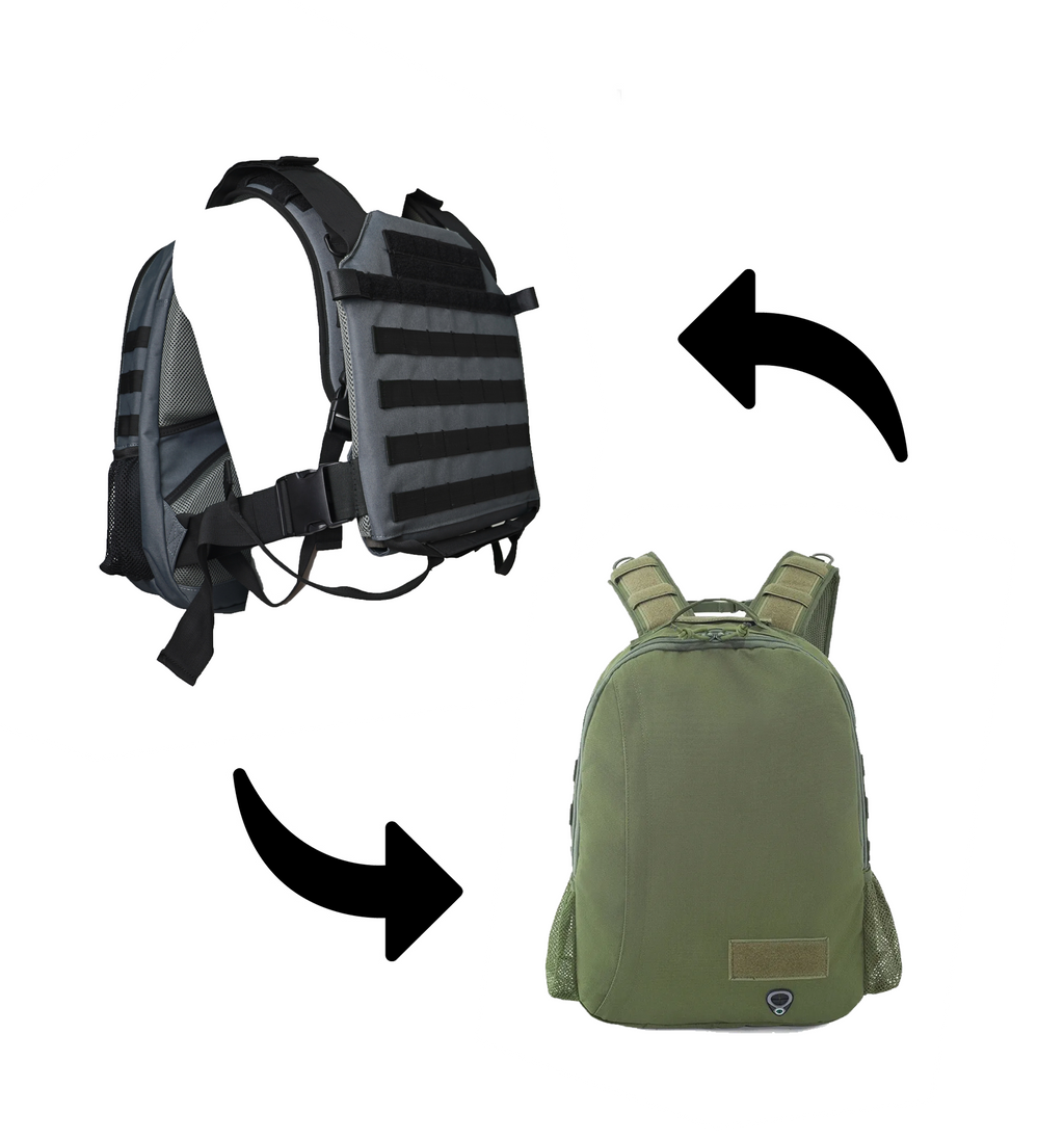 Covert Backpack Body Armor System w/MOLLE Attachments + Front + Rear NIJ IIIA UHMWPE Rigid Panels - Green