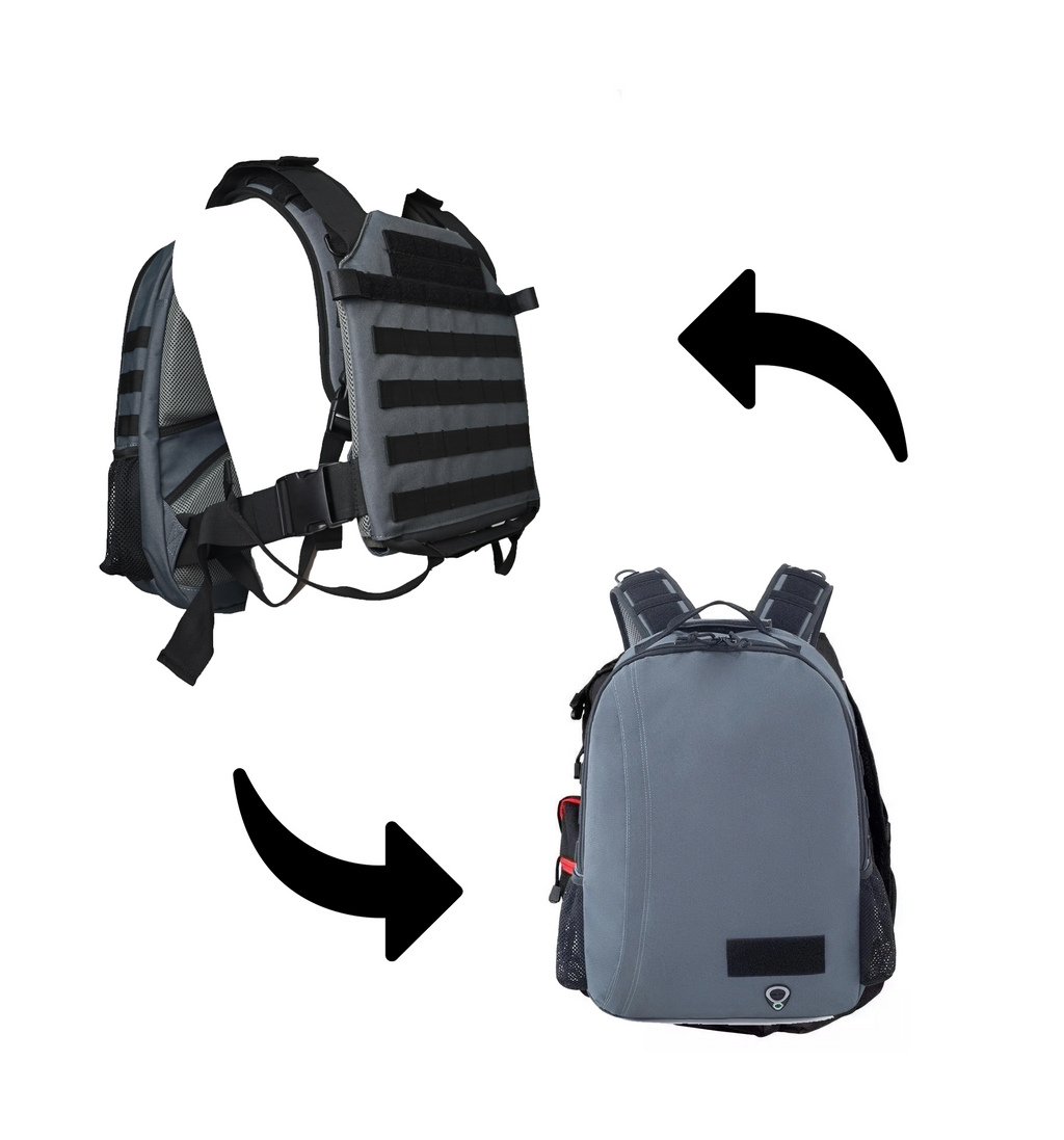 Covert Backpack Body Armor System w/MOLLE Attachments + Front + Rear NIJ IV Rigid Inserts - Stops 300WIN MAG + .30-06AP - Blue